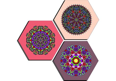 SAF paintings Set of 3 Hexagon Rangoli modern art MDF Board UV Textured ...