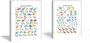 CHDITB Framed Cartoon Dinosaur Numbers & Alphabet Art Prints ...