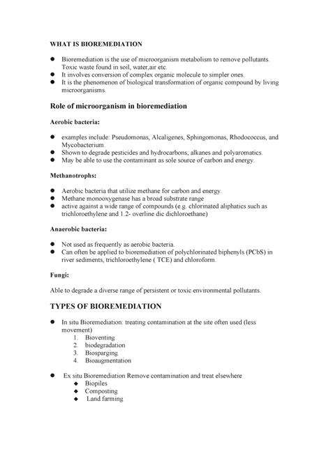 Bioremediation - Lecture notes 1 - WHAT IS BIOREMEDIATION ...