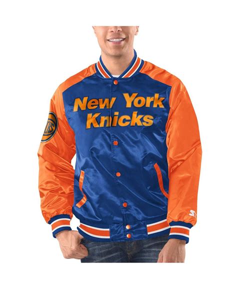 Starter Men's Blue/orange New York Knicks Renegade Satin Full-snap ...