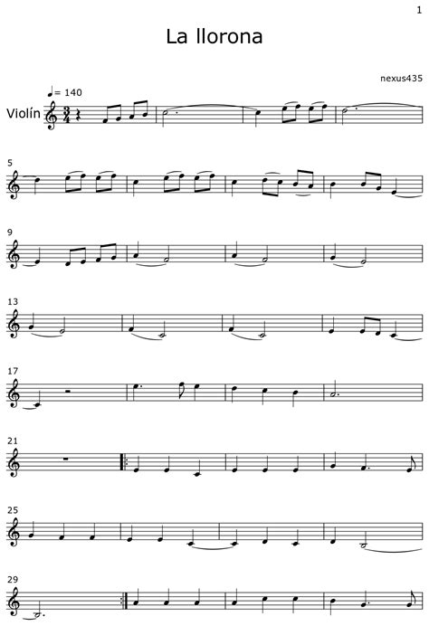 La llorona - Sheet music for Violin
