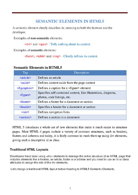 Organizational elements - SEMANTIC ELEMENTS IN HTML A semantic element ...