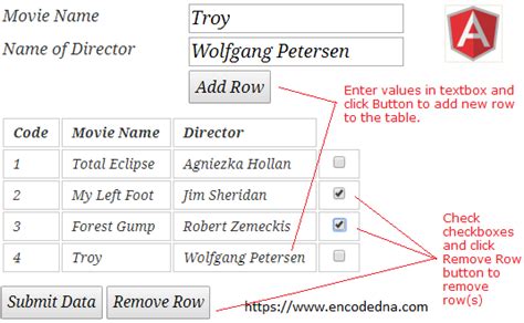 Add or Remove Table Rows Dynamically in AngularJS