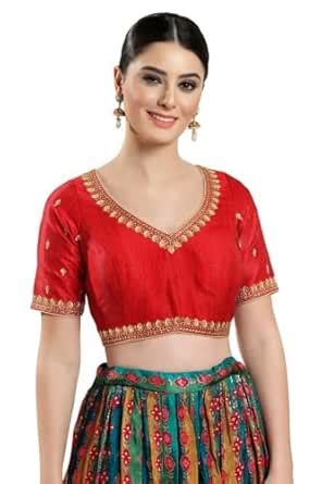 Buy Vamas Women's Silk Padded Self Design Half Sleeve Readymade Saree ...