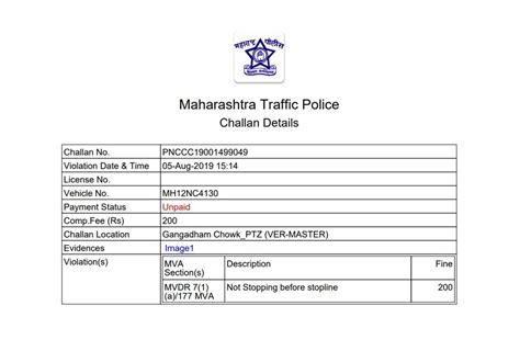 Pune Traffic Police — Wrong challan for not stopping before stopline