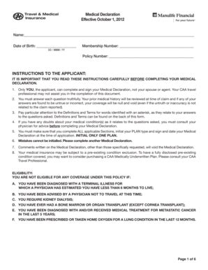 Fillable Online caaneo Medical bDeclarationb - CAA North amp East ...