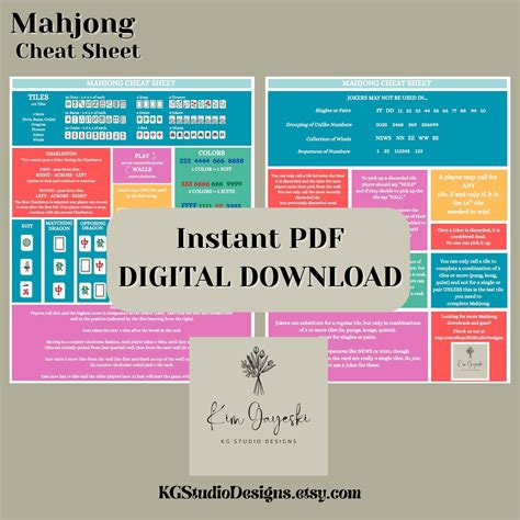 Printable Mahjong Cheat Sheet: Beginner's Guide (PDF & PNG Files) - Etsy