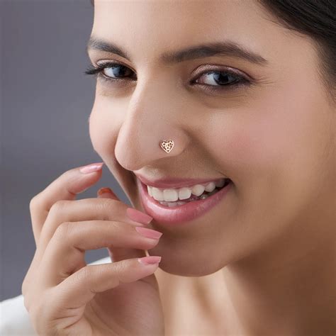 Starlit Heart 18K Gold Nose Pin for Women | Nose Pin Gold Design – Yuvora