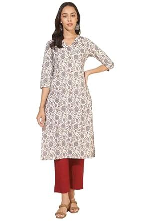 Buy Janasya Women's White Cotton Floral Straight Kurta(JNE4358-KR-S) at ...