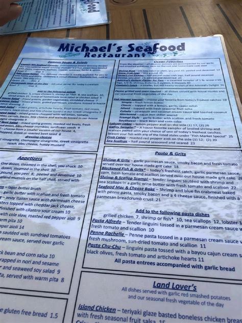 Menu at Michael's Seafood Restaurant, Carolina Beach