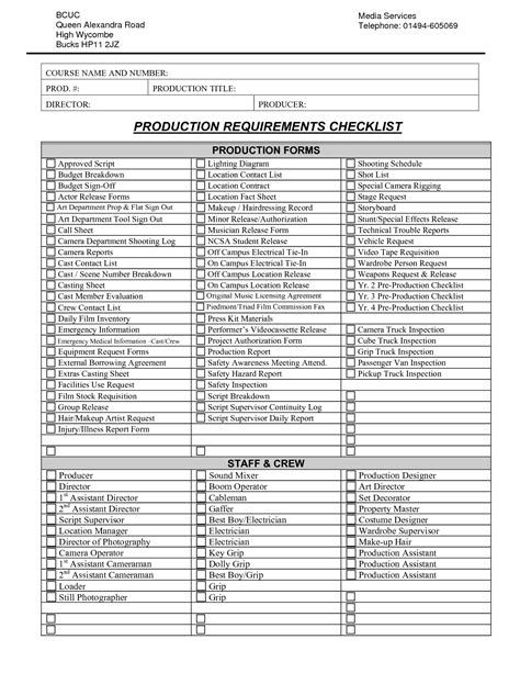 Image result for Pre-Production Checklist Template PDF
