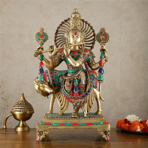 Buy Brass Superfine Lord Krishna Statue - 24" Tall with stonework ...