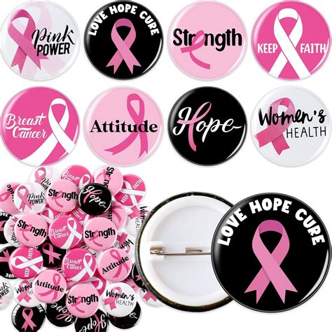Amazon.com: Hotop 200 Pcs Breast Cancer Awareness Buttons Pin Bulk Pink Ribbon Novelty Button ...