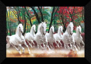 7 lucky Running Horses Painting With Frame Digital Reprint 11 inch x 14 ...