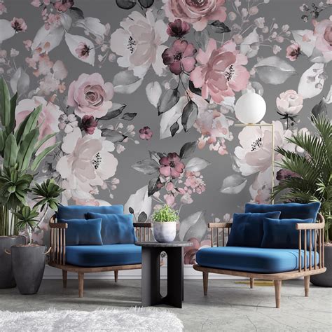 Buy Floral Fabric Wallpaper, Living Room Wall Mural, Peel and Stick ...