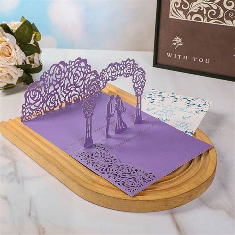 5pcs Creative Laser Cut Hollow-Out Wedding Invitation Cards With Stand ...