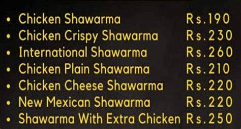 Menu of Mughal's Arabian Shawarma, Kukatpally, Hyderabad
