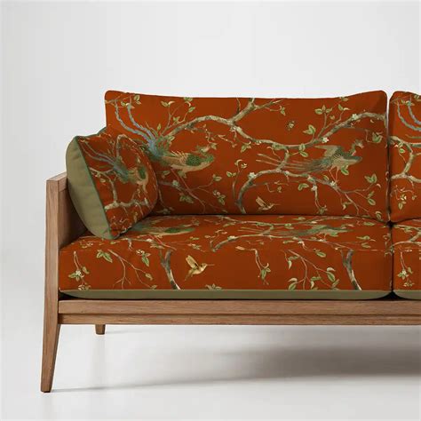 Phoenix Chinoiserie Sofa and Chairs Upholstery Fabric Rust Color – Life ...