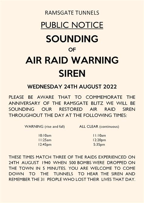 Sounding of Air Raid Warning Siren | Ramsgate Tunnels