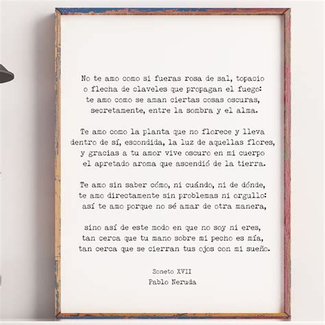 Spanish Pablo Neruda Love Verse Print, Love Poem Print, Pablo Neruda ...