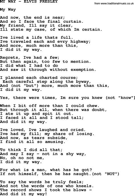 My Way-Elvis Presley-.txt, by Elvis Presley - lyrics and chords