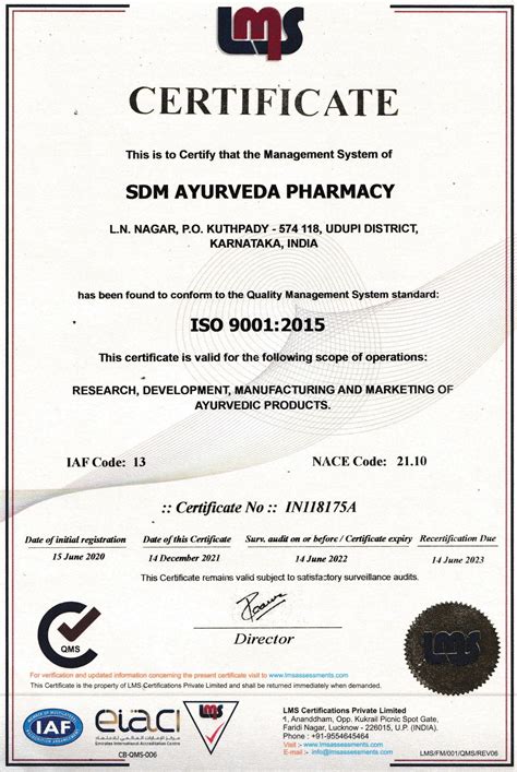 ISO Certificate – SDM Ayurveda Pharmacy