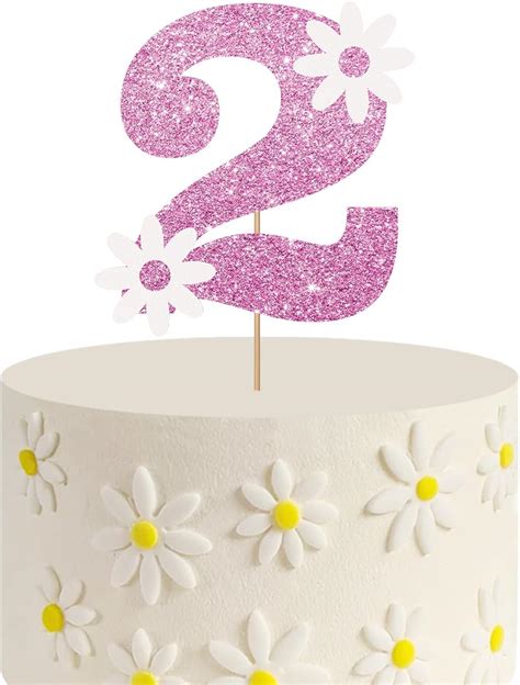 MAONICA Daisy 2nd Birthday Cake Topper, Pink Glitter Daisy India | Ubuy