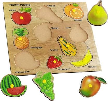 SAFESEED Wooden Fruits Puzzle Board Early Educational Toy for Toddlers ...