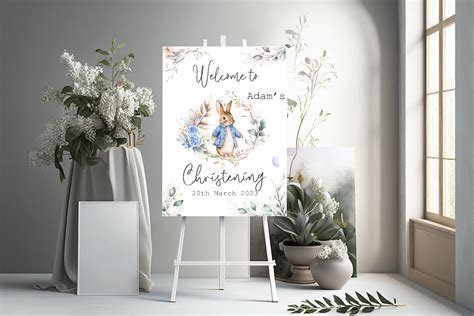 Personalised Rabbit Christening Welcome Backdrop, Greenery Eucalyptus ...