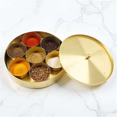 Buy CHEF TURTLES 7 in 1 Spice Box Pure Brass/Masala Box for Kitchen ...