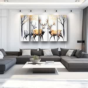 Casperme Golden Deer Wall Painting | Vastu | set of 5 with Frame ...
