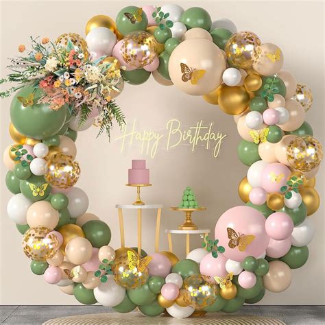 Sage Green Pink Gold Party Decorations
