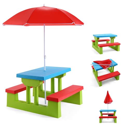 Kids Picnic Table, Kids Outdoor Table and Chairs with Removable and ...
