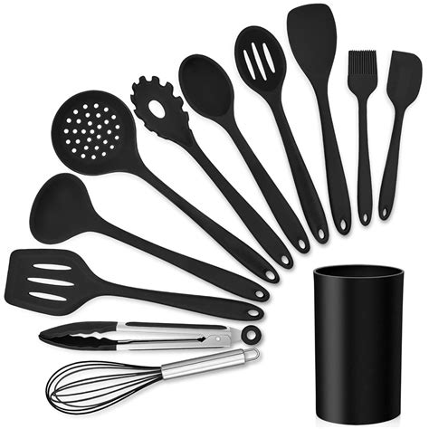 Buy LIANYU 12-Piece Black Silicone Kitchen Cooking Utensils Set with ...