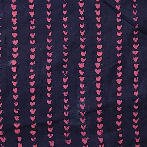 Pure Cotton Dabu Navy Blue With Purple Small Heart Stripes Hand Block ...