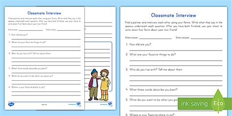 Classmate Interview Worksheet 的图像结果