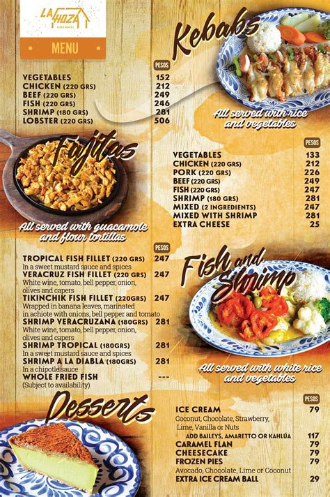 Menu at La Choza Cozumel restaurant, San Miguel de Cozumel, 10 Avenida ...