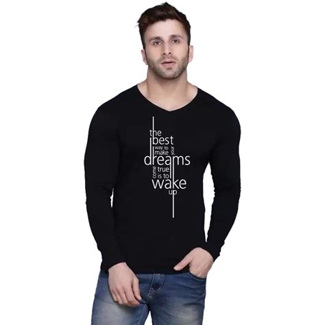Buy Fashions Love Men Cotton Full Sleeve V Neck Dreams Printed T Shirt ...