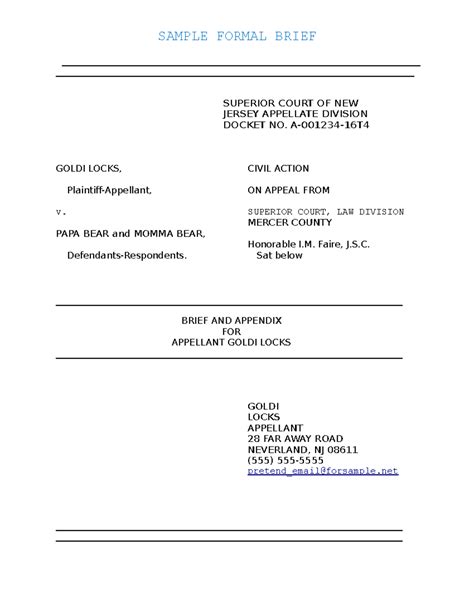 Case Brief Template - Contract - SAMPLE FORMAL BRIEF SUPERIOR COURT OF ...