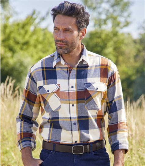 Men's Ecru Checked Flannel Shirt | Atlas For Men