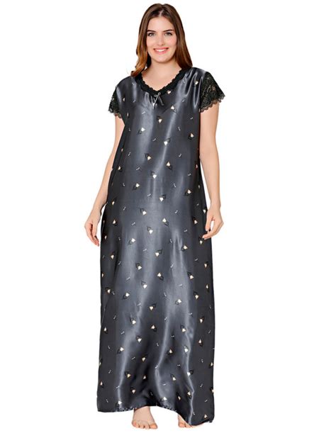 Buy Bodycare Womens Satin V Neck Printed Long Night Dress-BSN6004B ...