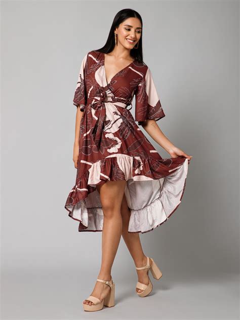 Misa Brown Tropical Sun Print Wrap Dress – Hauteque