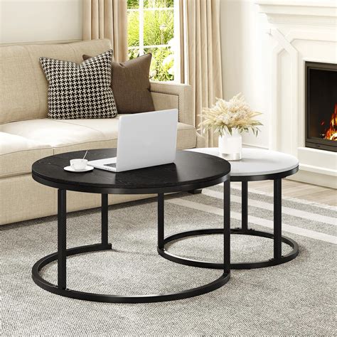 Amazon.com: Round Nesting Coffee Table, Black Modern Decorative Coffee Table (Set of 2), Round ...