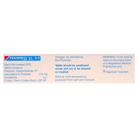 Prazopress XL 2.5 Tablet | Uses, Side Effects, Price | Apollo Pharmacy