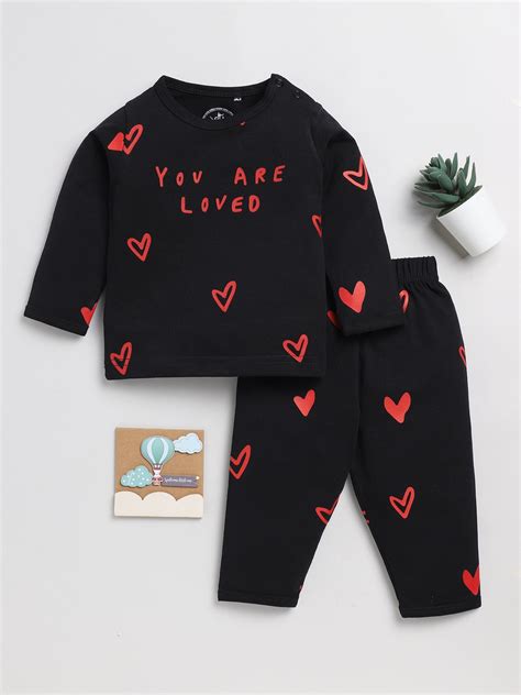 All Hearts Print Black Full Sleeve Nightwear Set – Clt.s