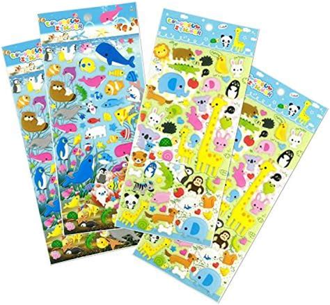 SET046-CUTEANIMAL - 4 Sheets Cute Animal Reusable Puffy Stickers (Whale ...