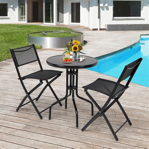 Clihome Patio Furniture 3-Piece Black Bistro Patio Dining Set Steel ...