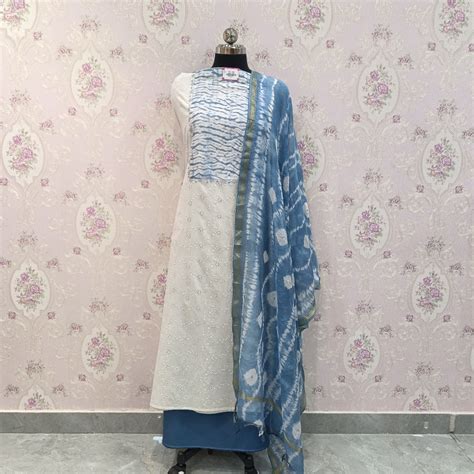 Set 12-21th June - Graceful White & Blue Kurta - Tie & Dye Concept Neck ...