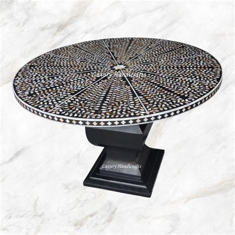 Flora Mother of Pearl Inlay Dining Table Black – Luxury Handicrafts