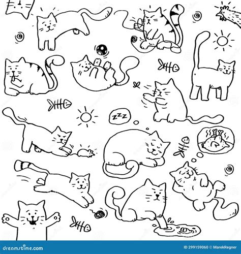 Funny cats drawings stock illustration. Illustration of drawing - 299159060